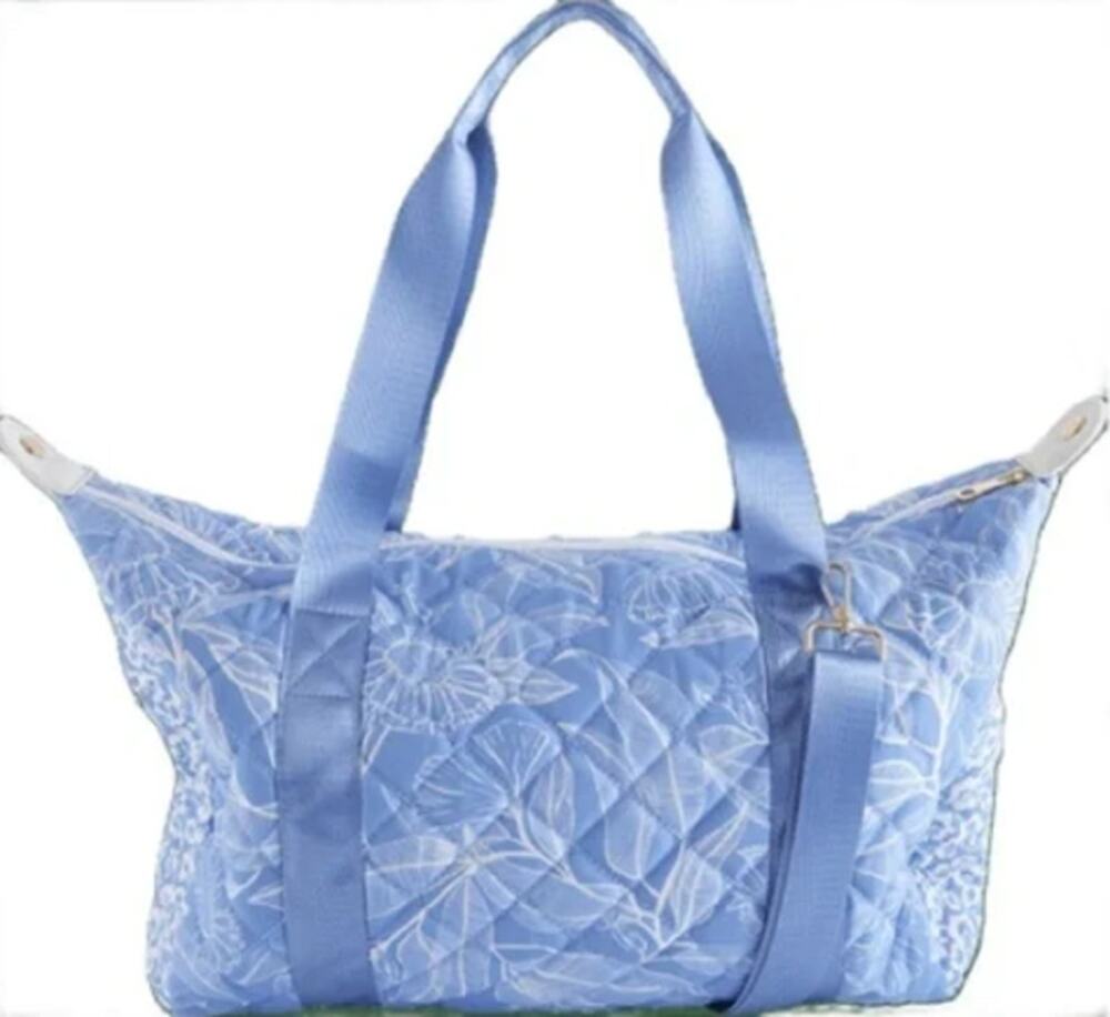 Summer & Rose Weekender Quilted Duffel Bag blue white floral NEW in packaging
